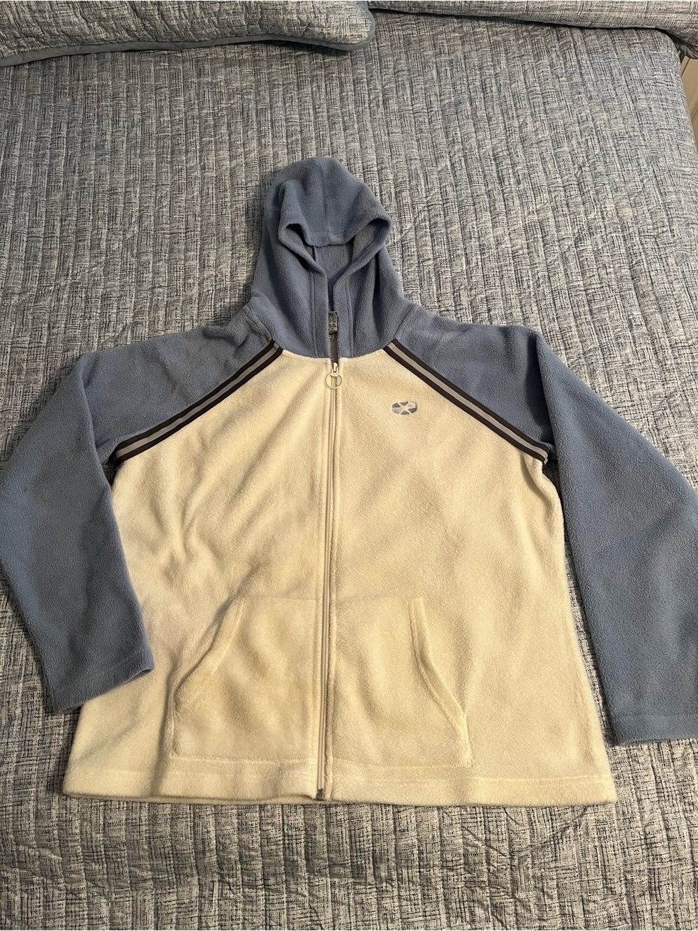 Women’s Two-Tone Hooded Fleece Zip Up Jacket – Cream & Slate Blue